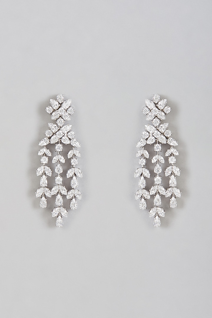 White Finish Swarovski Dangler Earrings In Sterling Silver by Diosa Paris Jewellery at Pernia's Pop Up Shop
