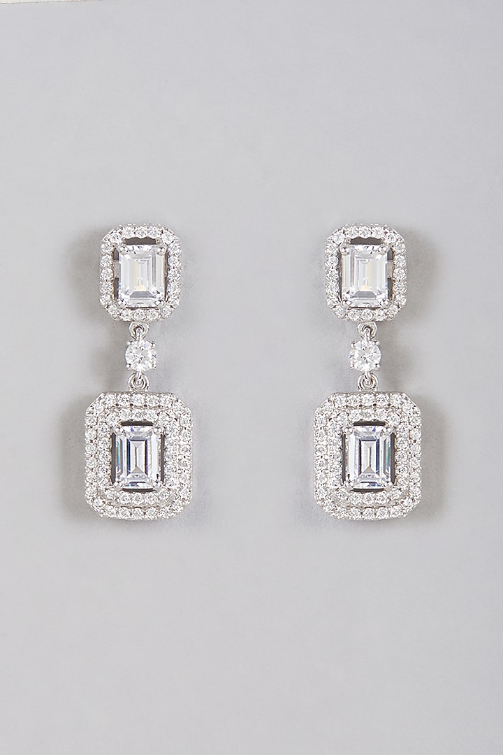 White Finish Dangler Earrings In Sterling Silver by Diosa Paris Jewellery at Pernia's Pop Up Shop