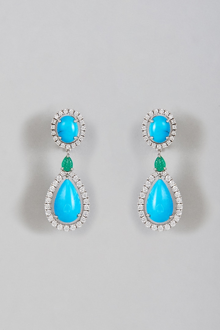 White Finish Turquoise Dangler Earrings In Sterling Silver by Diosa Paris Jewellery at Pernia's Pop Up Shop