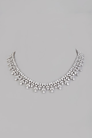 White Finish Swarovski Necklace In Sterling Silver by Diosa Paris Jewellery