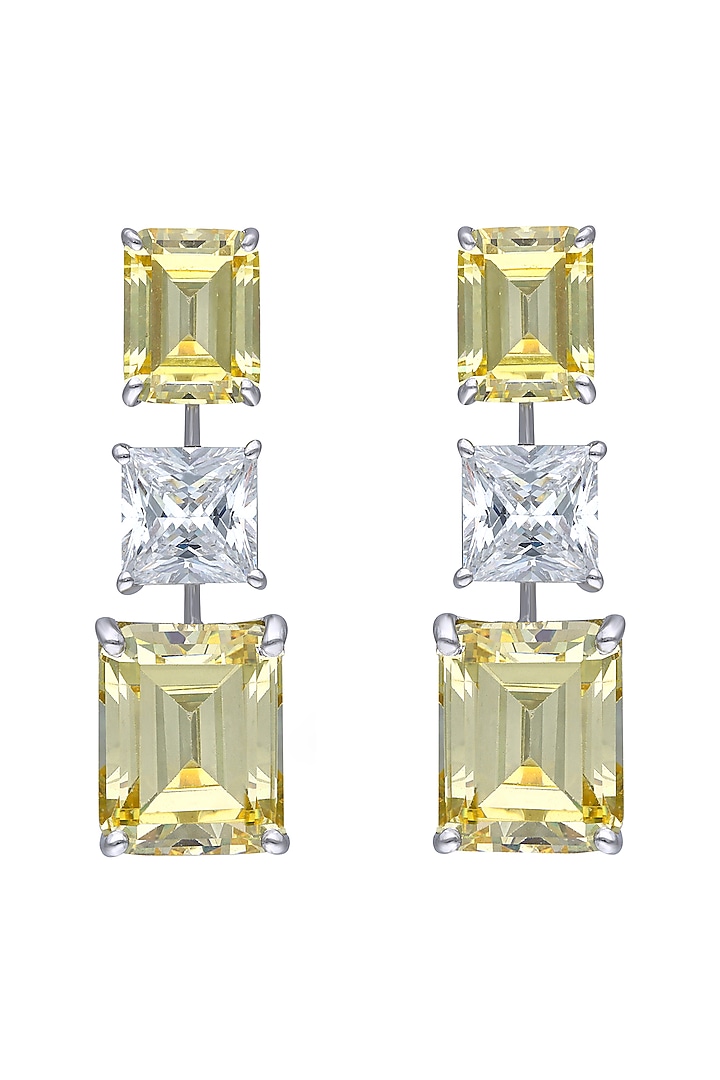 White Finish Yellow & White Swarovski Zirconia Earrings In Sterling Silver by Diosa Paris Jewellery at Pernia's Pop Up Shop