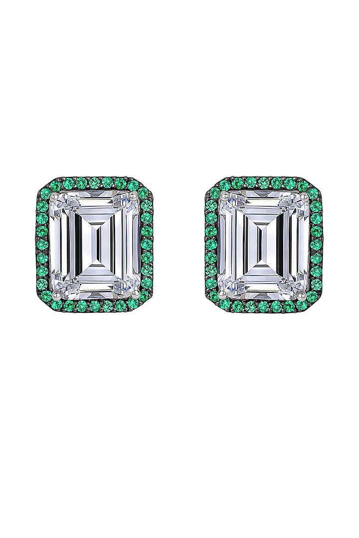 White Finish Green & White Swarovski Stud Earrings In Sterling Silver by Diosa Paris Jewellery at Pernia's Pop Up Shop