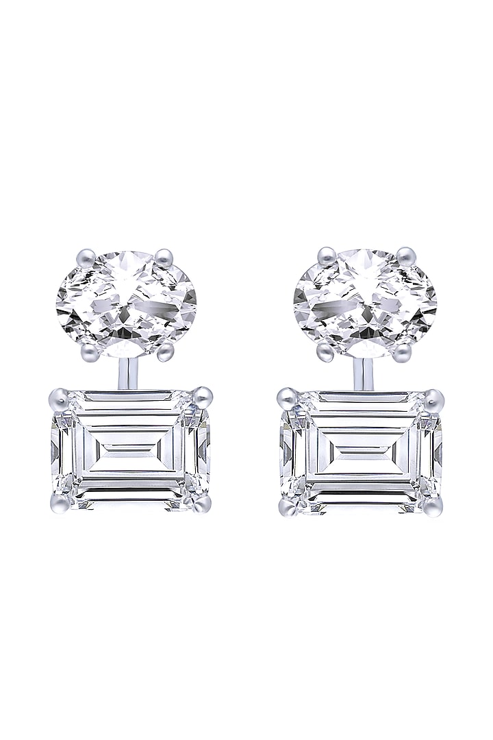 White Finish Swarovski Zirconia Stud Earrings In Sterling Silver by Diosa Paris Jewellery at Pernia's Pop Up Shop
