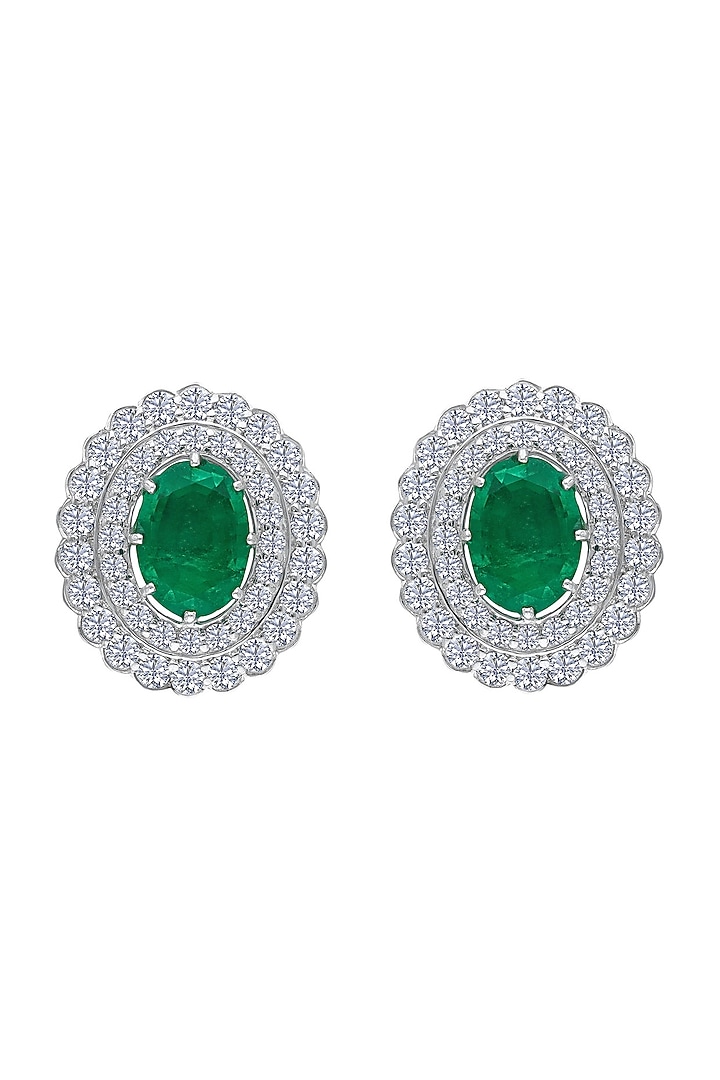 White Finish Emerald Synthetic Stone Earclip In Sterling Silver by Diosa Paris Jewellery at Pernia's Pop Up Shop