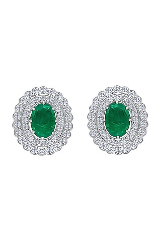 White Finish Emerald Synthetic Stone Earclip In Sterling Silver by Diosa Paris Jewellery