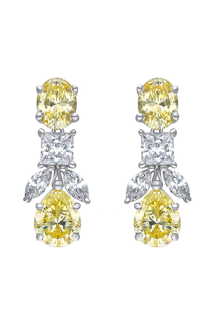 White Finish Yellow Swarovski Zirconia Earrings In Sterling Silver by Diosa Paris Jewellery at Pernia's Pop Up Shop