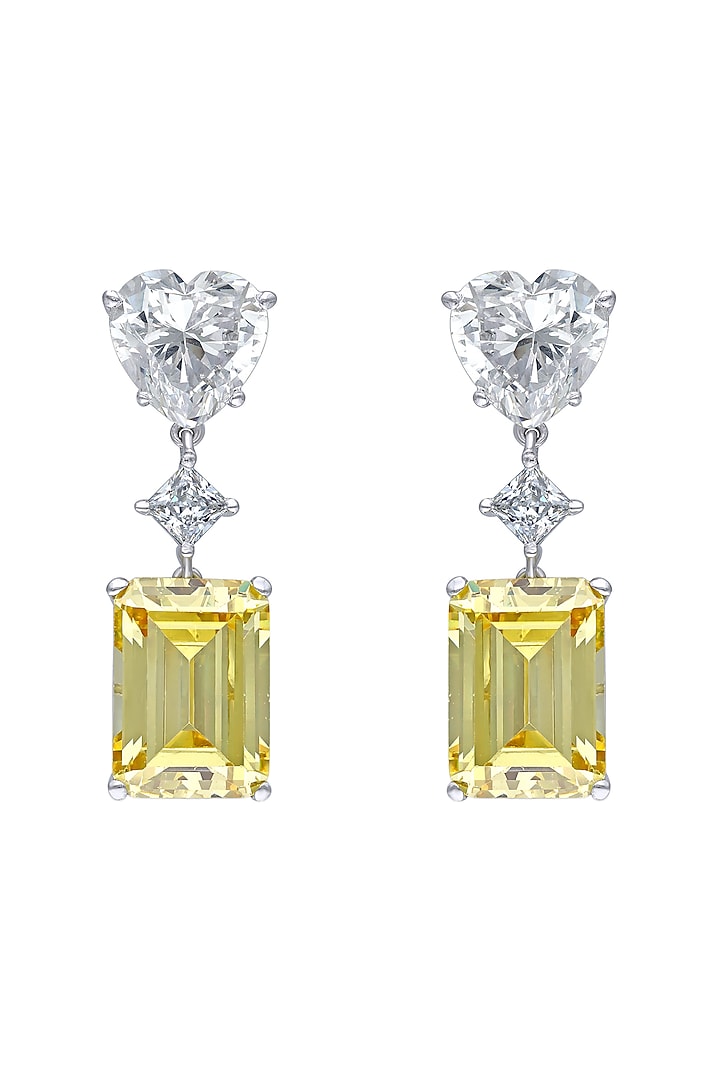 White Finish Yellow & White Swarovski Dangler Earrings In Sterling Silver by Diosa Paris Jewellery at Pernia's Pop Up Shop