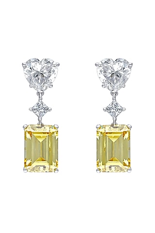 White Finish Yellow & White Swarovski Dangler Earrings In Sterling Silver by Diosa Paris Jewellery