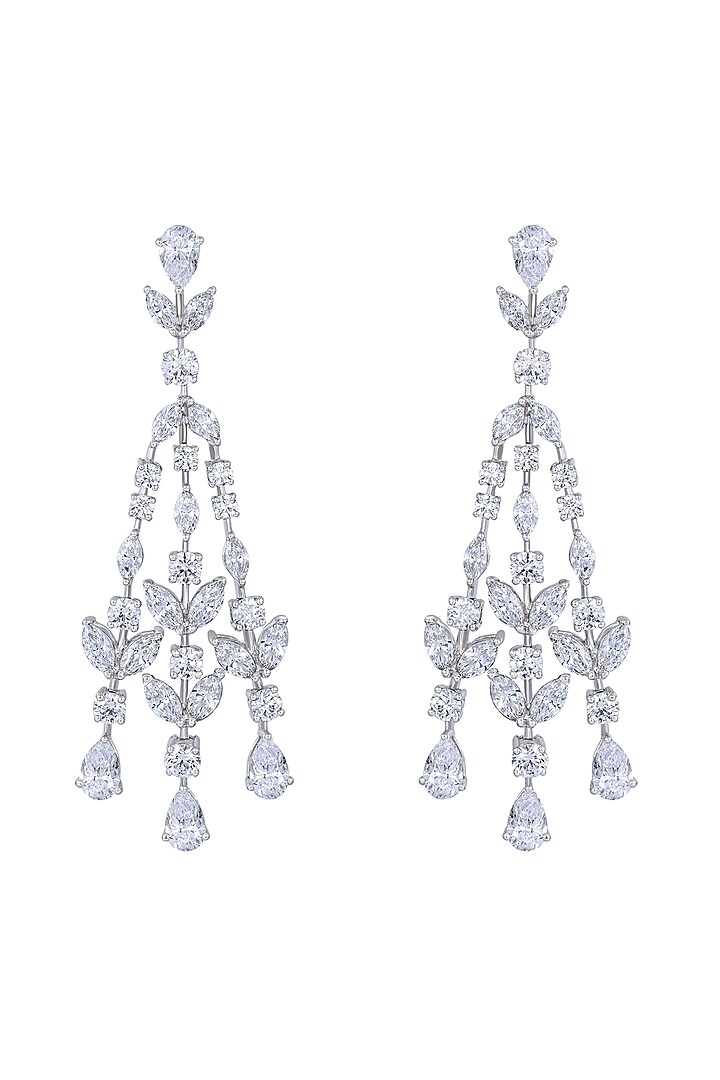 White Finish Swarovski Zirconia Dangler Earrings In Sterling Silver by Diosa Paris Jewellery at Pernia's Pop Up Shop