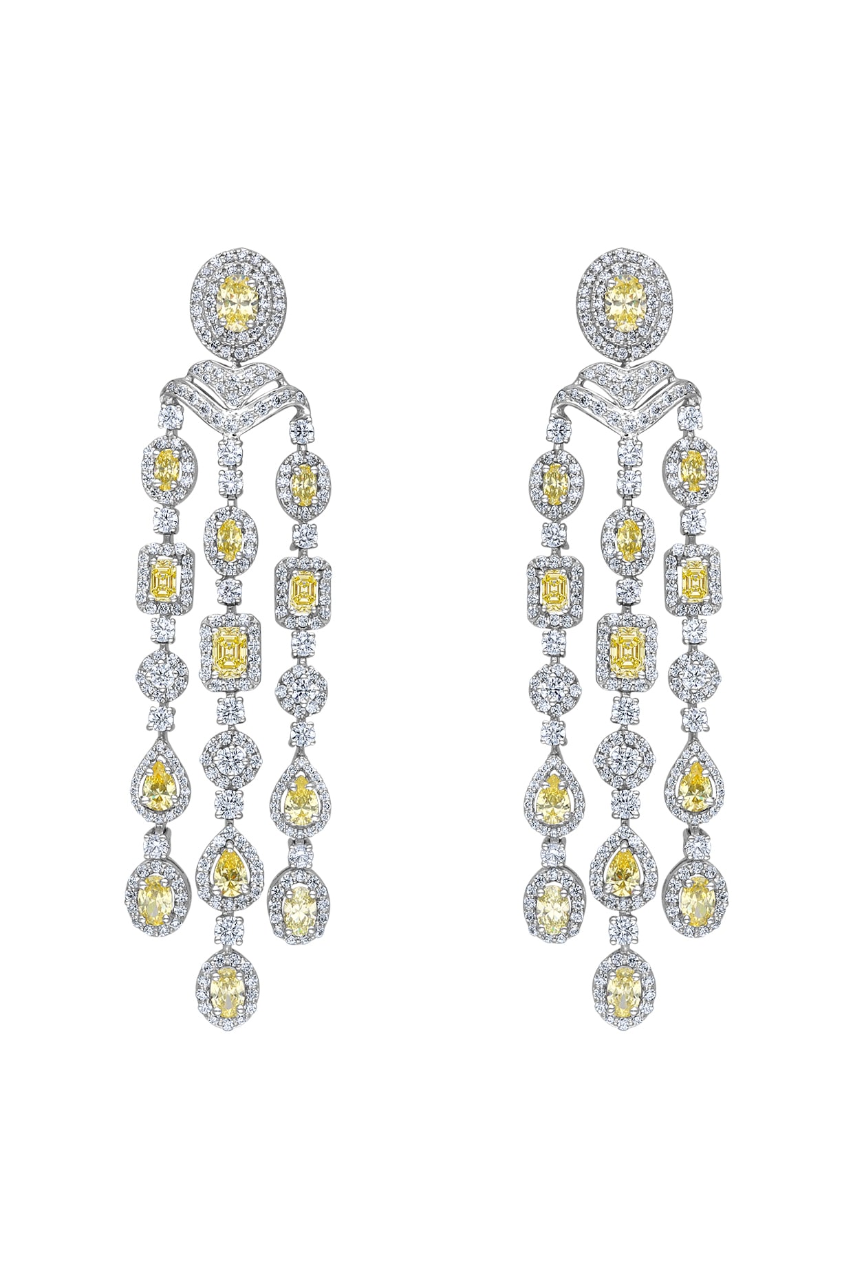 White Finish Yellow White Swarovski Chandelier Earrings In