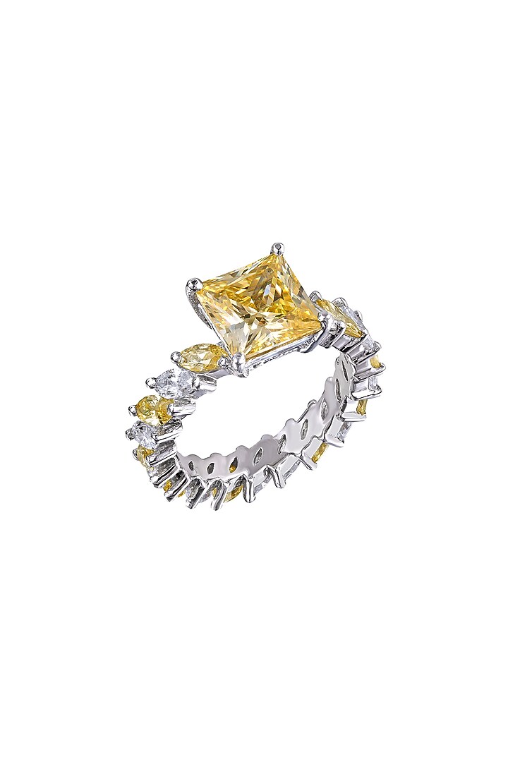 White Finish Yellow Swarovski Zirconia Ring In Sterling Silver by Diosa Paris Jewellery at Pernia's Pop Up Shop