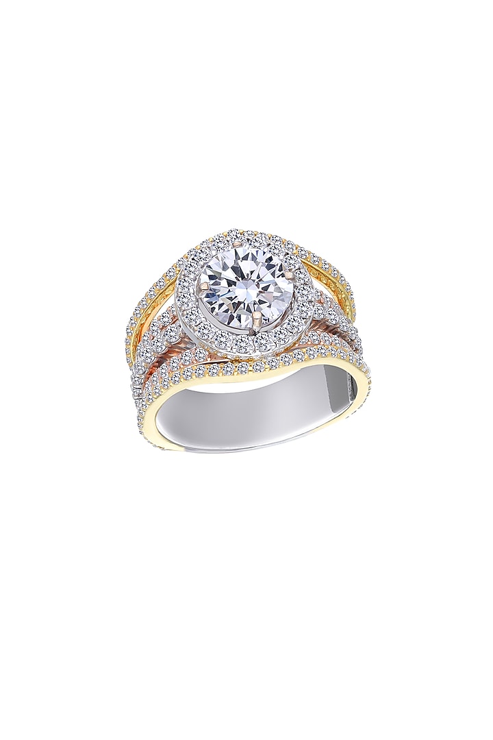 White Finish Swarovski Zirconia Ring In Sterling Silver by Diosa Paris Jewellery at Pernia's Pop Up Shop