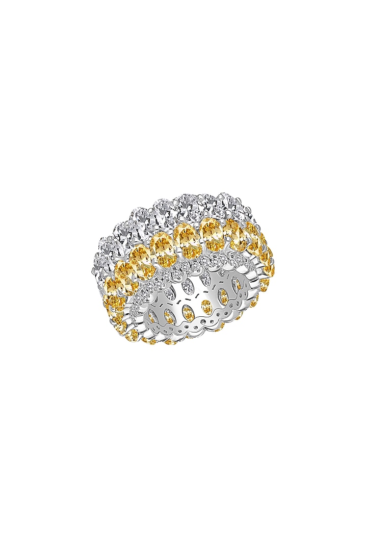 White Finish Yellow & White Band Ring In Sterling Silver by Diosa Paris Jewellery at Pernia's Pop Up Shop