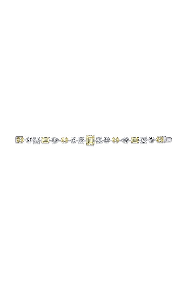 White Finish White & Yellow Swarovski Zirconia Bracelet In Sterling Silver by Diosa Paris Jewellery at Pernia's Pop Up Shop
