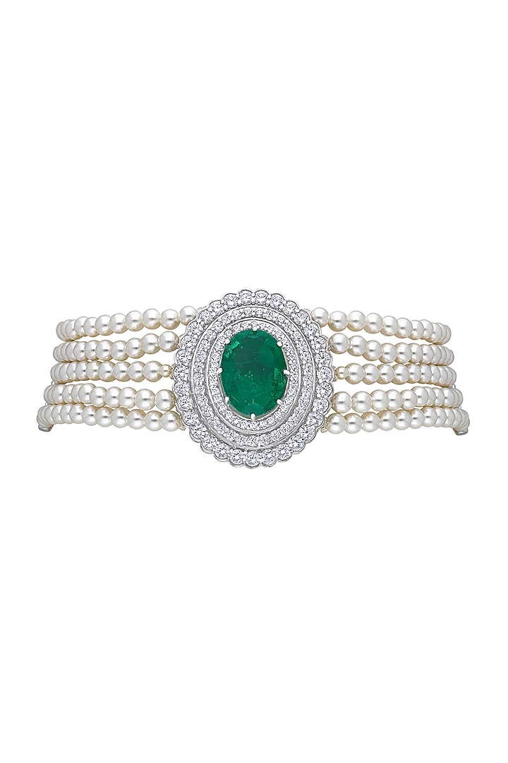 White Finish Green Stone & Swarovski Choker Necklace In Sterling Silver by Diosa Paris Jewellery at Pernia's Pop Up Shop