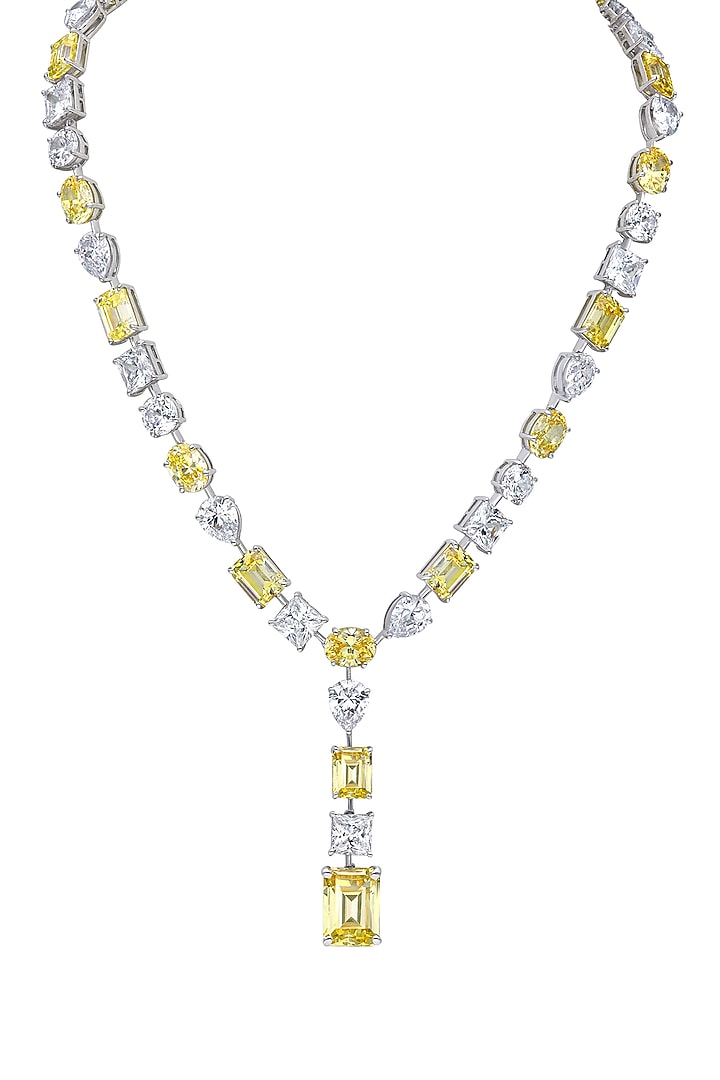 White Finish Yellow & White Swarovski Necklace In Sterling Silver by Diosa Paris Jewellery at Pernia's Pop Up Shop