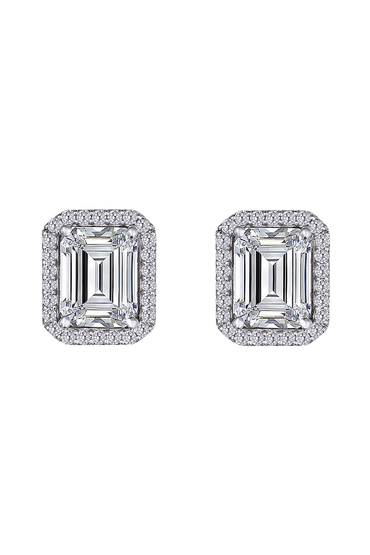 White Finish Swarovski Stud Earrings In Sterling Silver by Diosa Paris Jewellery at Pernia's Pop Up Shop