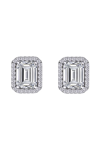 White Finish Swarovski Stud Earrings In Sterling Silver by Diosa Paris Jewellery