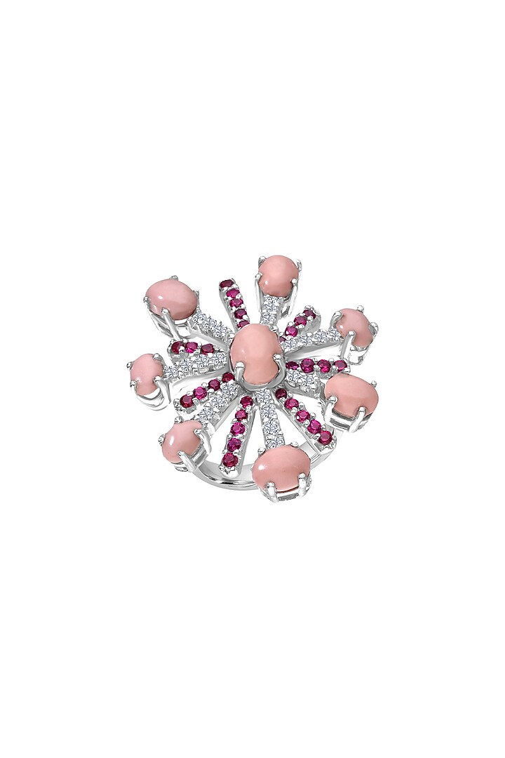 White Finish Colorful Zirconia Ring In Sterling Silver by Diosa Paris Jewellery at Pernia's Pop Up Shop