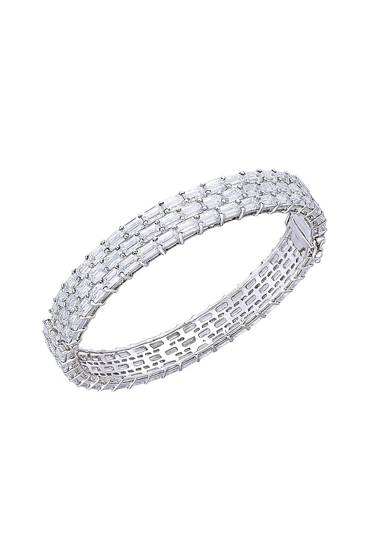 White Finish Swarovski Bangle In Sterling Silver by Diosa Paris Jewellery at Pernia's Pop Up Shop
