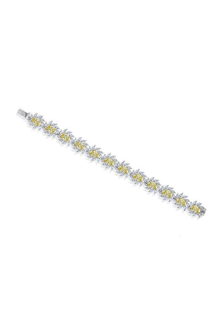 White Finish Yellow Swarovski Bracelet In Sterling Silver by Diosa Paris Jewellery at Pernia's Pop Up Shop