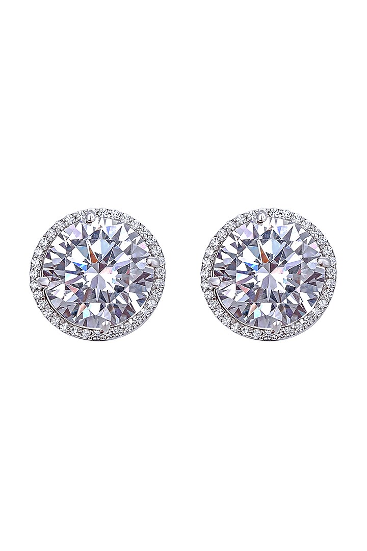 White Finish Swarovski Earrings In Sterling Silver by Diosa Paris Jewellery at Pernia's Pop Up Shop