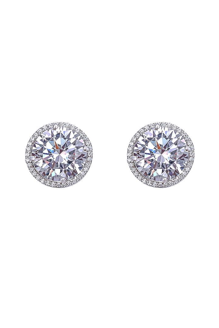 White Finish Swarovski Zirconia Stud Earrings In Sterling Silver by Diosa Paris Jewellery at Pernia's Pop Up Shop