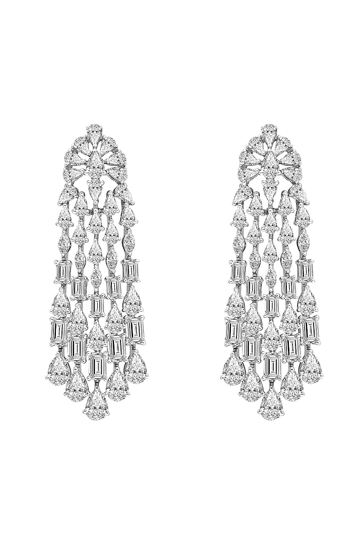 White Finish Swarovski Zirconia Earrings In Sterling Silver by Diosa Paris Jewellery at Pernia's Pop Up Shop