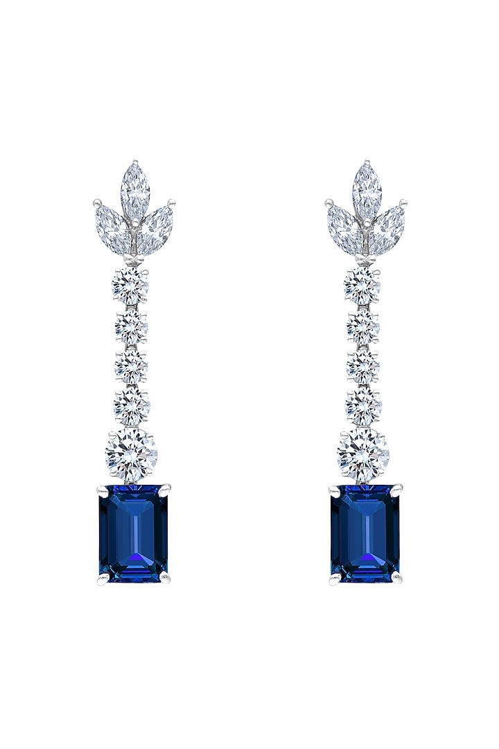 White Finish Synthetic Stones & Swarovski Earrings In Sterling Silver by Diosa Paris Jewellery at Pernia's Pop Up Shop