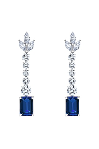 White Finish Synthetic Stones & Swarovski Earrings In Sterling Silver by Diosa Paris Jewellery
