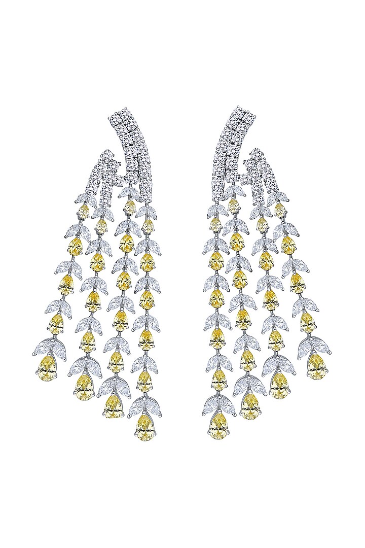 White Finish Yellow Swarovski Earrings In Sterling Silver by Diosa Paris Jewellery at Pernia's Pop Up Shop