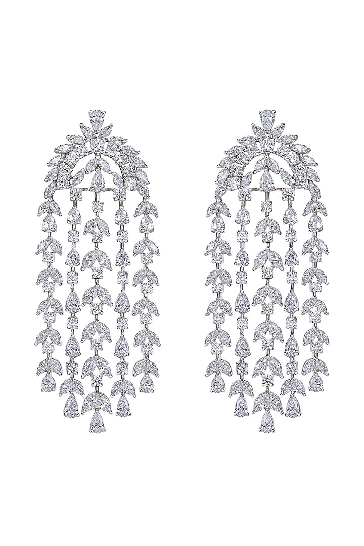 White Finish Swarovski Earrings In Sterling Silver by Diosa Paris Jewellery at Pernia's Pop Up Shop