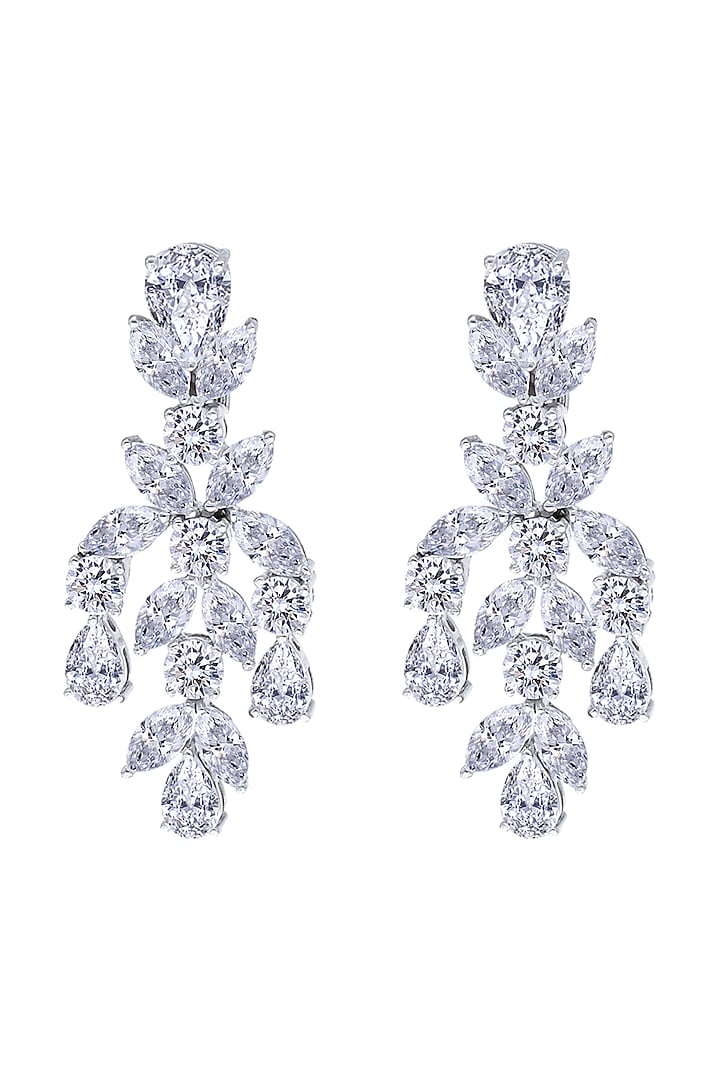 White Finish Swarovski Dangler Earrings In Sterling Silver by Diosa Paris Jewellery at Pernia's Pop Up Shop