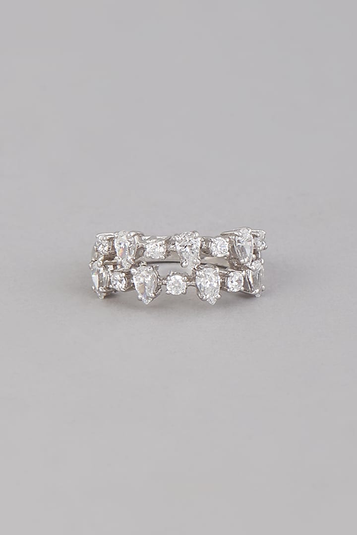 White Finish Swarovski Ring In Sterling Silver by Diosa Paris Jewellery at Pernia's Pop Up Shop