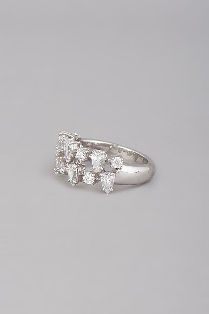 White Finish Swarovski Ring In Sterling Silver by Diosa Paris Jewellery at Pernia's Pop Up Shop