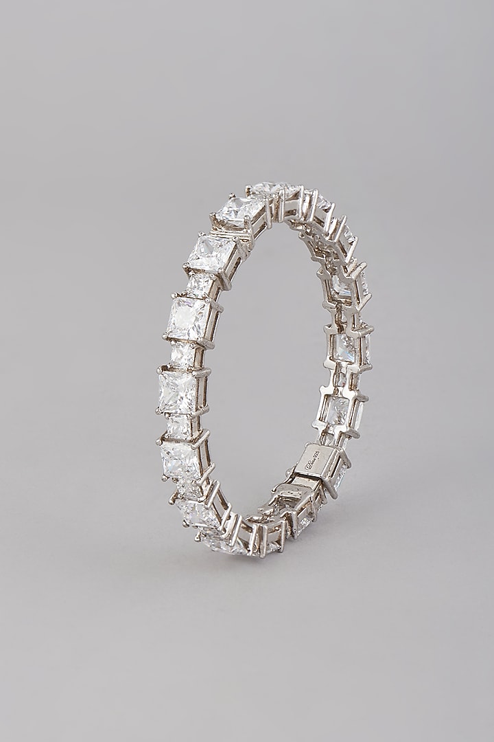 White Finish Swarovski Bangle In Sterling Silver by Diosa Paris Jewellery at Pernia's Pop Up Shop