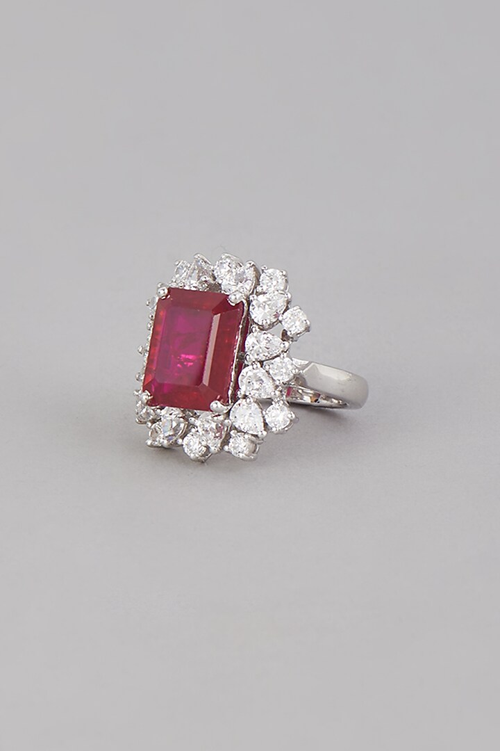 White Finish Zirconia Ring In Sterling Silver by Diosa Paris Jewellery at Pernia's Pop Up Shop