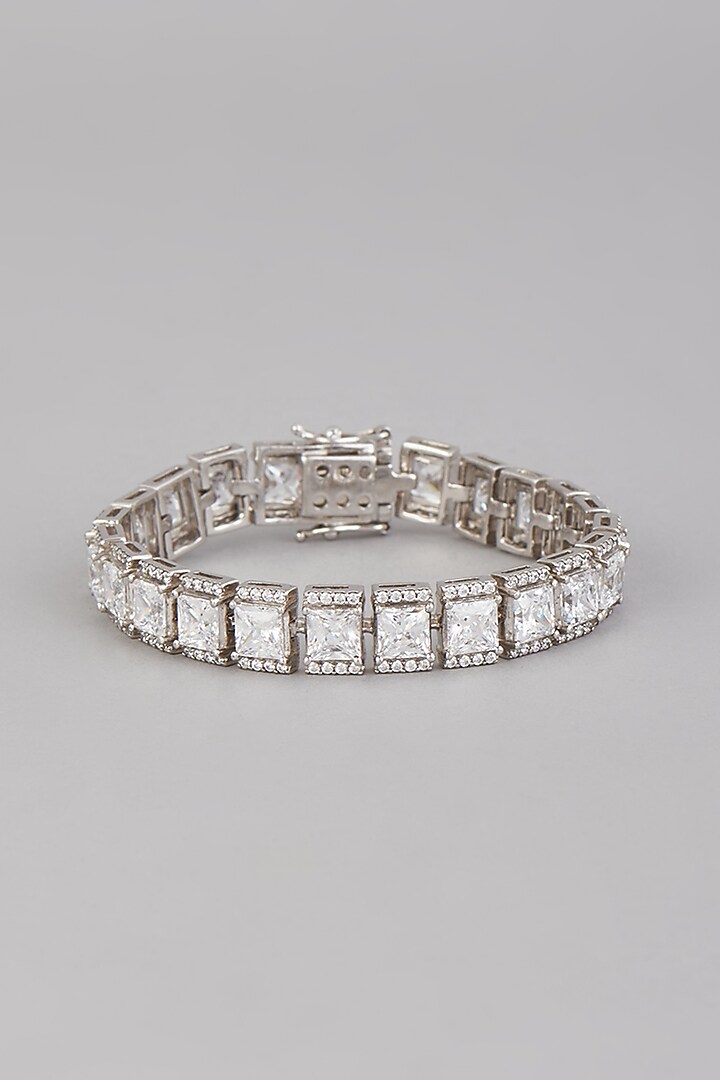 White Finish Zirconia Bracelet In Sterling Silver by Diosa Paris Jewellery at Pernia's Pop Up Shop