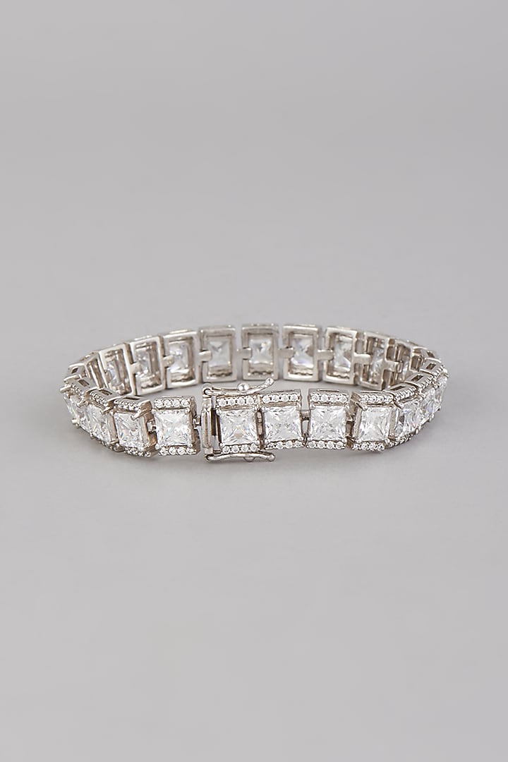 White Finish Zirconia Bracelet In Sterling Silver by Diosa Paris Jewellery at Pernia's Pop Up Shop