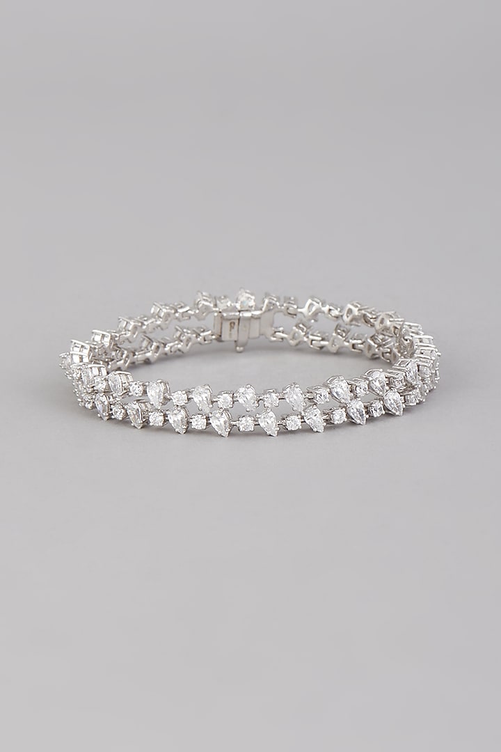 White Finish Swarovski Bracelet In Sterling Silver by Diosa Paris Jewellery at Pernia's Pop Up Shop