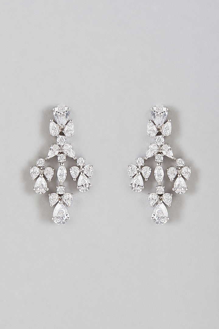 White Finish Dangler Earrings With Zirconia In Sterling Silver by Diosa Paris Jewellery at Pernia's Pop Up Shop