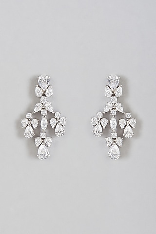 White Finish Dangler Earrings With Zirconia In Sterling Silver by Diosa Paris Jewellery