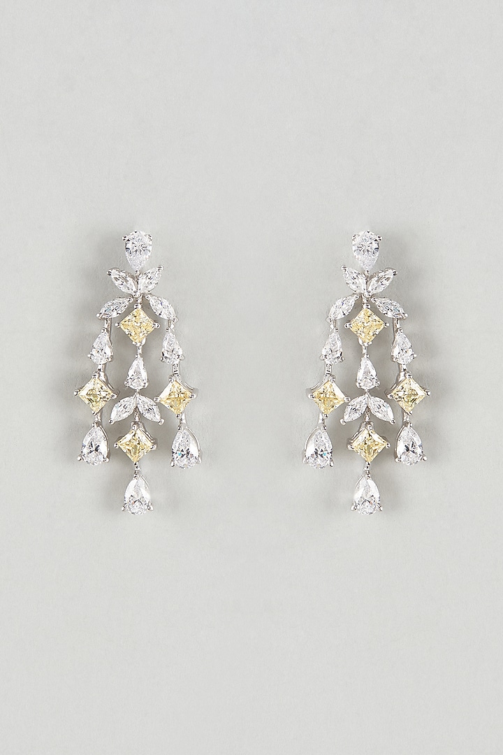White Finish Yellow & White Swarovski Zircon Dangler Earrings In Sterling Silver by Diosa Paris Jewellery at Pernia's Pop Up Shop