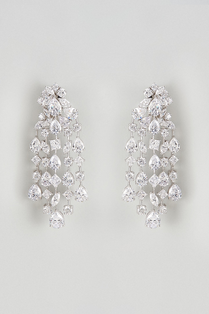White Finish Swarovski Zircon Dangler Earrings In Sterling Silver by Diosa Paris Jewellery at Pernia's Pop Up Shop