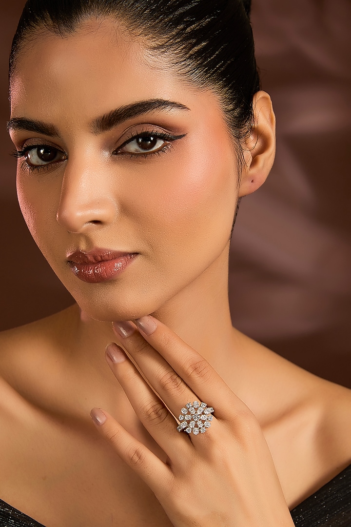 White Finish Silver Stone Ring In Sterling Silver by Diosa Paris Jewellery at Pernia's Pop Up Shop