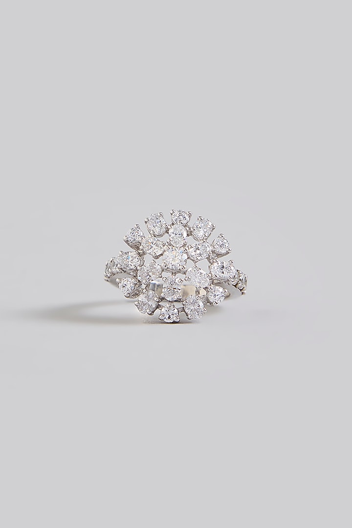 White Finish Silver Stone Ring In Sterling Silver by Diosa Paris Jewellery at Pernia's Pop Up Shop