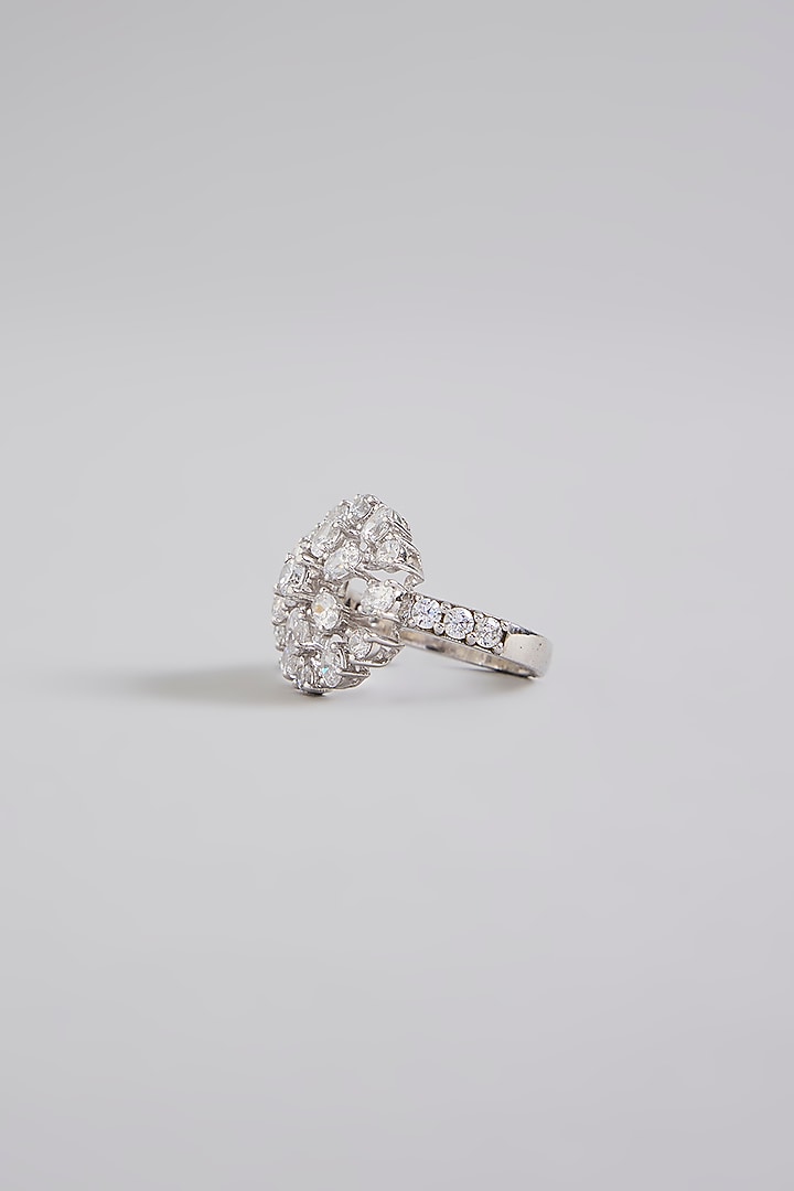 White Finish Silver Stone Ring In Sterling Silver by Diosa Paris Jewellery at Pernia's Pop Up Shop