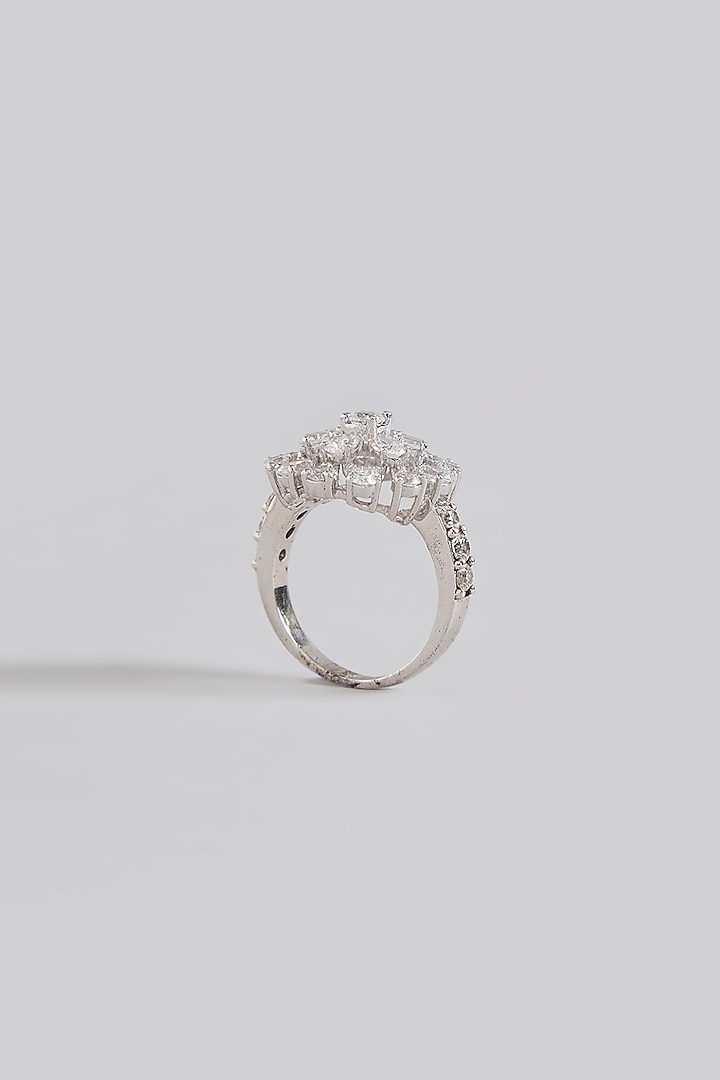 White Finish Silver Stone Ring In Sterling Silver by Diosa Paris Jewellery at Pernia's Pop Up Shop