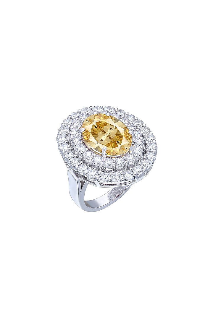 White Rhodium Finish Yellow & White Swarovski Zirconia Ring In Sterling Silver by Diosa Paris Jewellery at Pernia's Pop Up Shop