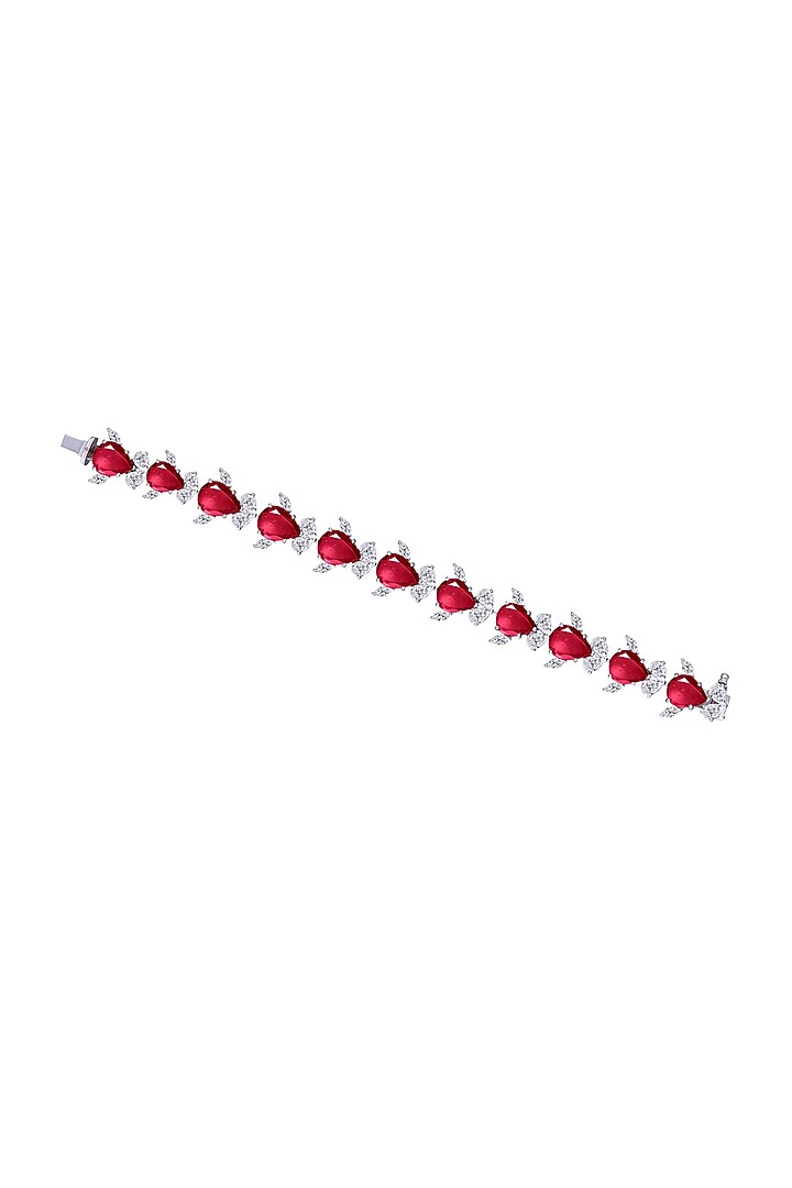 White Finish Ruby Stone & Swarovski Zirconia Cuff Bracelet In Sterling Silver by Diosa Paris Jewellery at Pernia's Pop Up Shop